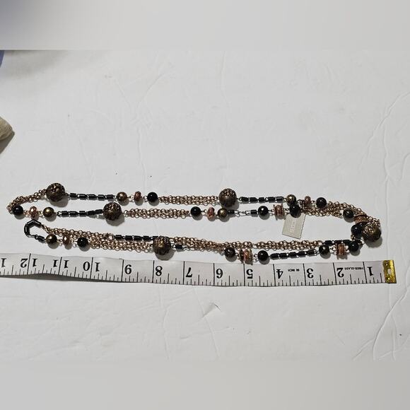 Chico's Bronze, Black, and Antique Gold Ball Link Necklace New! - Picture 2 of 6